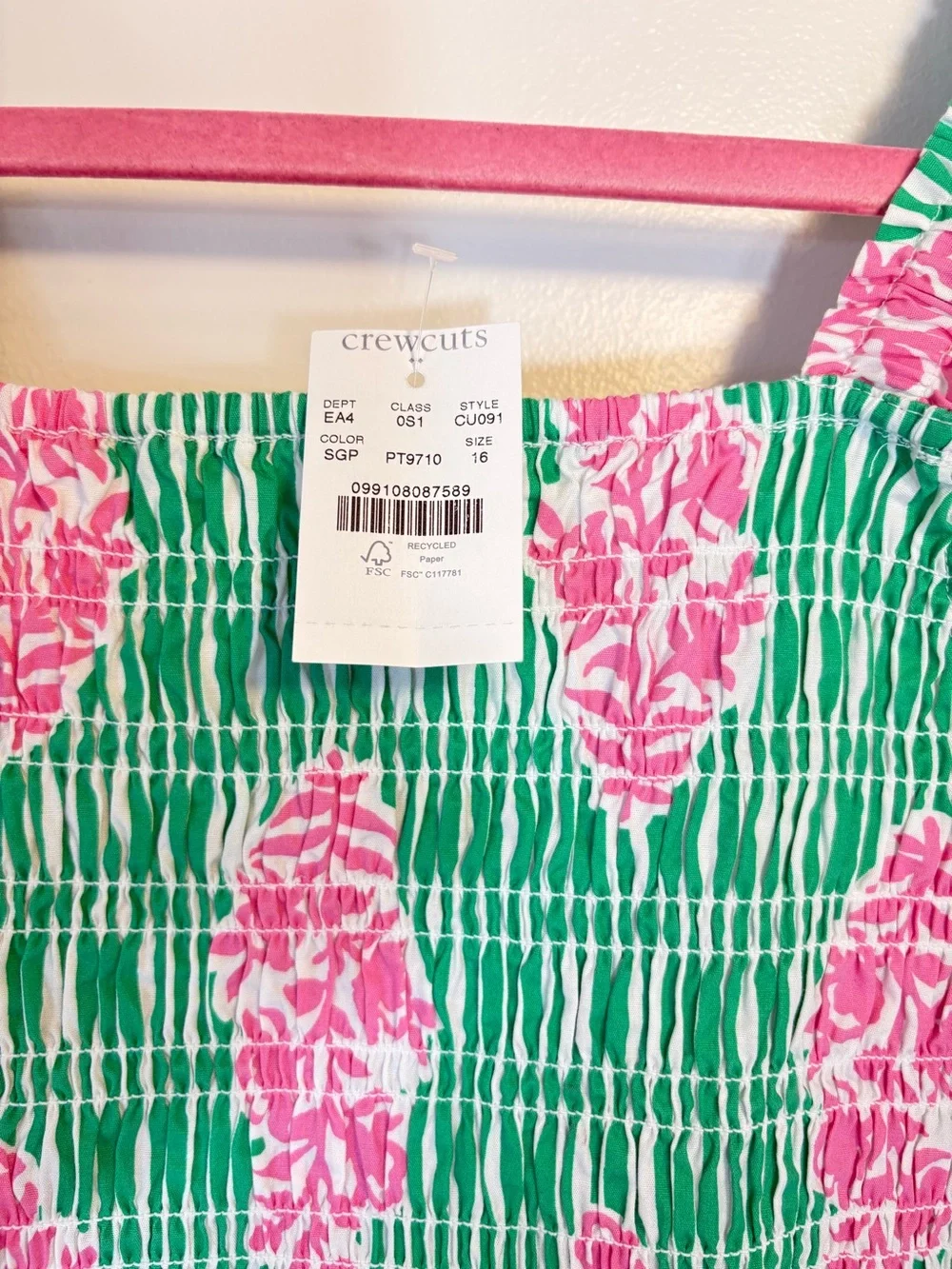 J.Crew Crewcuts Girls 16 Green Pink Striped Smocked Dress CU091 NWT